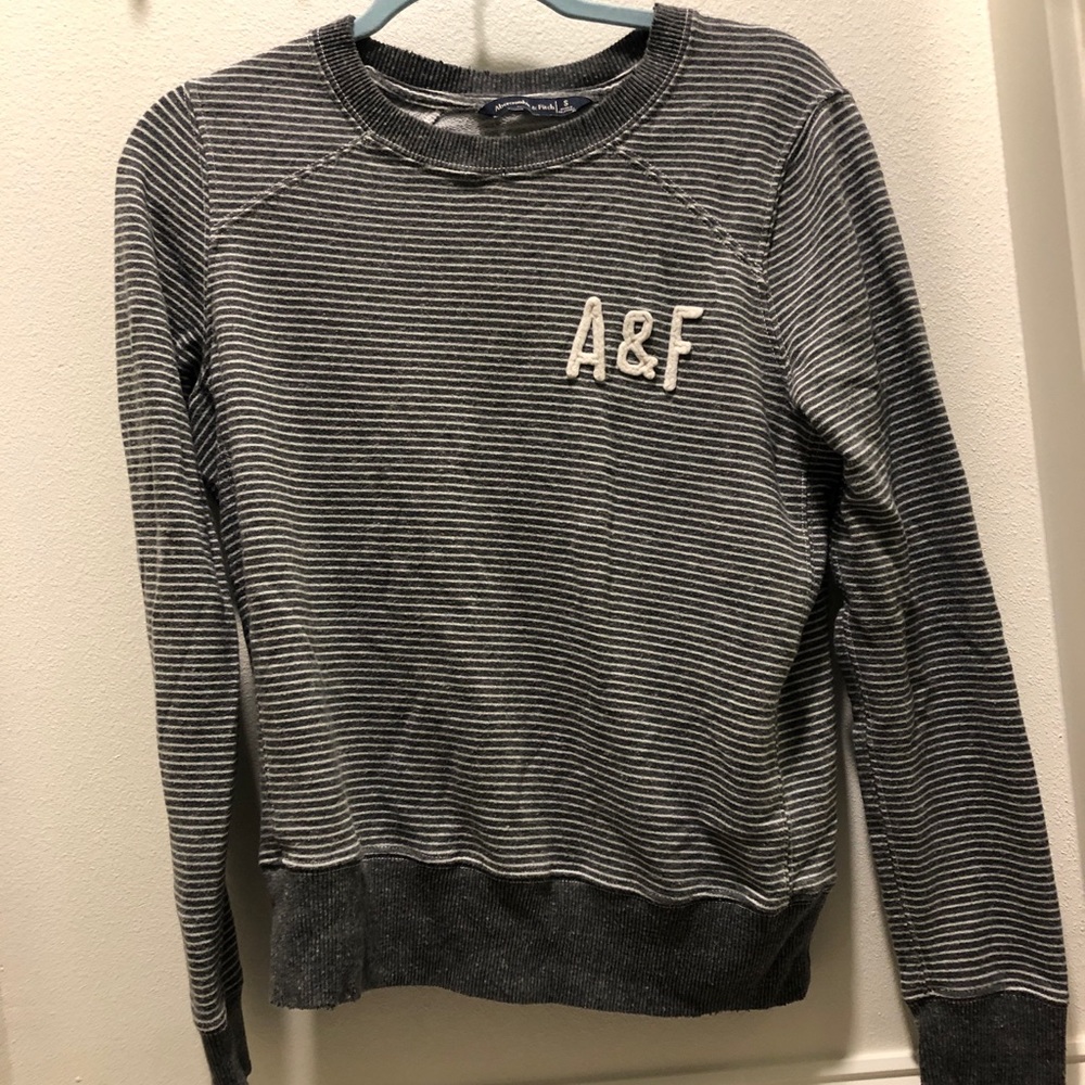 Gray and white striped Abercrombie and Fitch